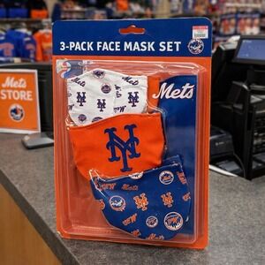New York Mets 3-Pack Face Mask Set Blue Orange White Fan Gear New